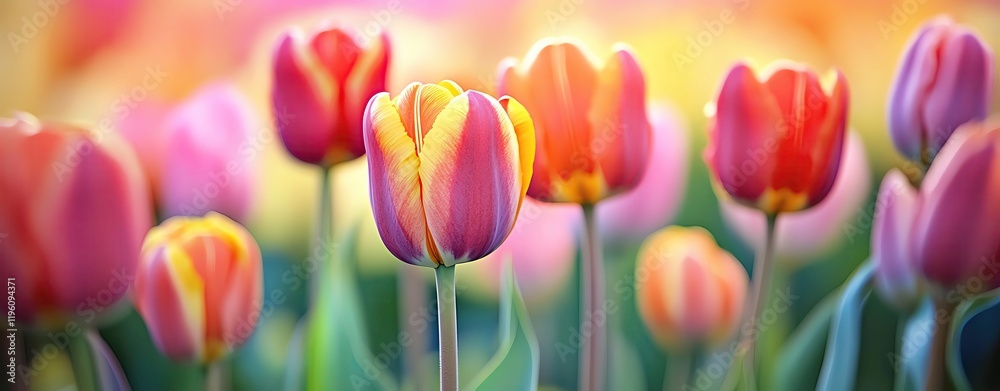 Vibrant tulips in a colorful garden setting. Vibrant tulips in a colorful garden setting.
