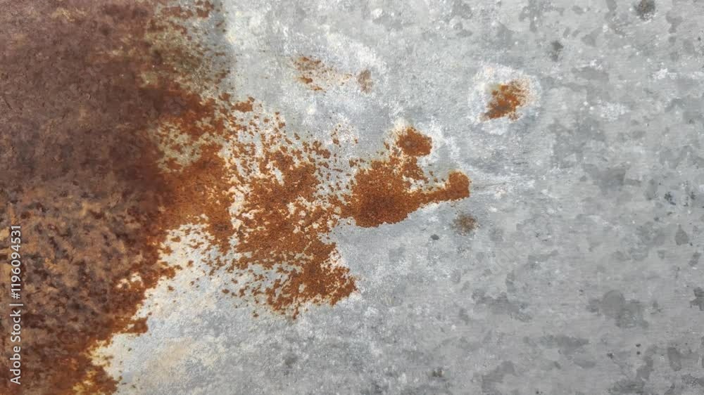 Rough rusty metal or zinc. This metal rusts due to exposure to sunlight and rainwater.