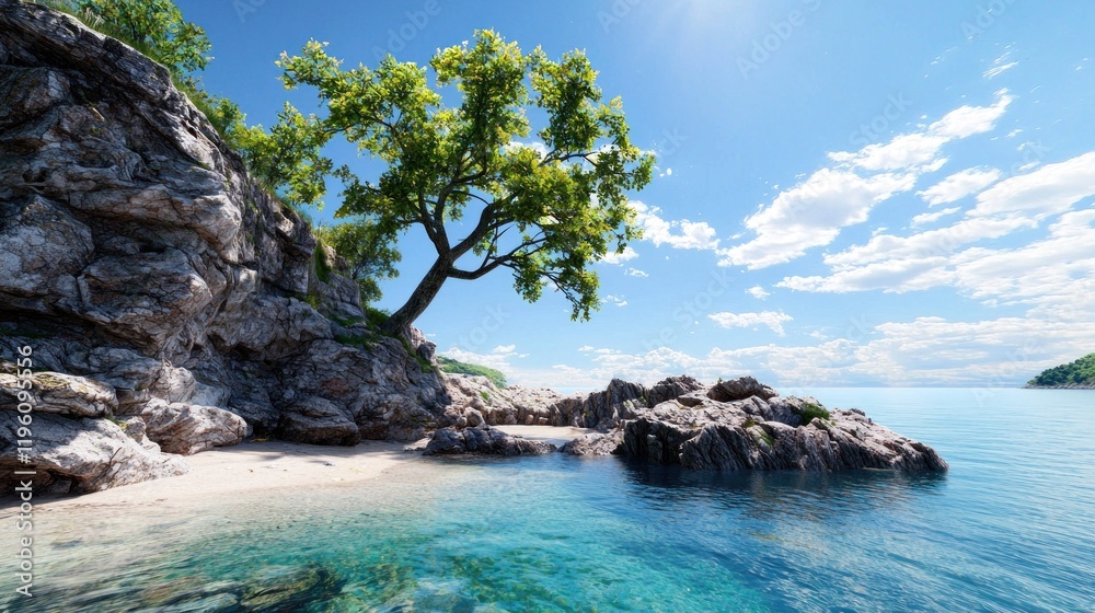 Obraz premium Tranquil Beach Scene with Lone Tree