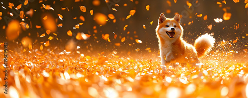 Joyful Shiba Inu Autumn Leaves Illustration photo