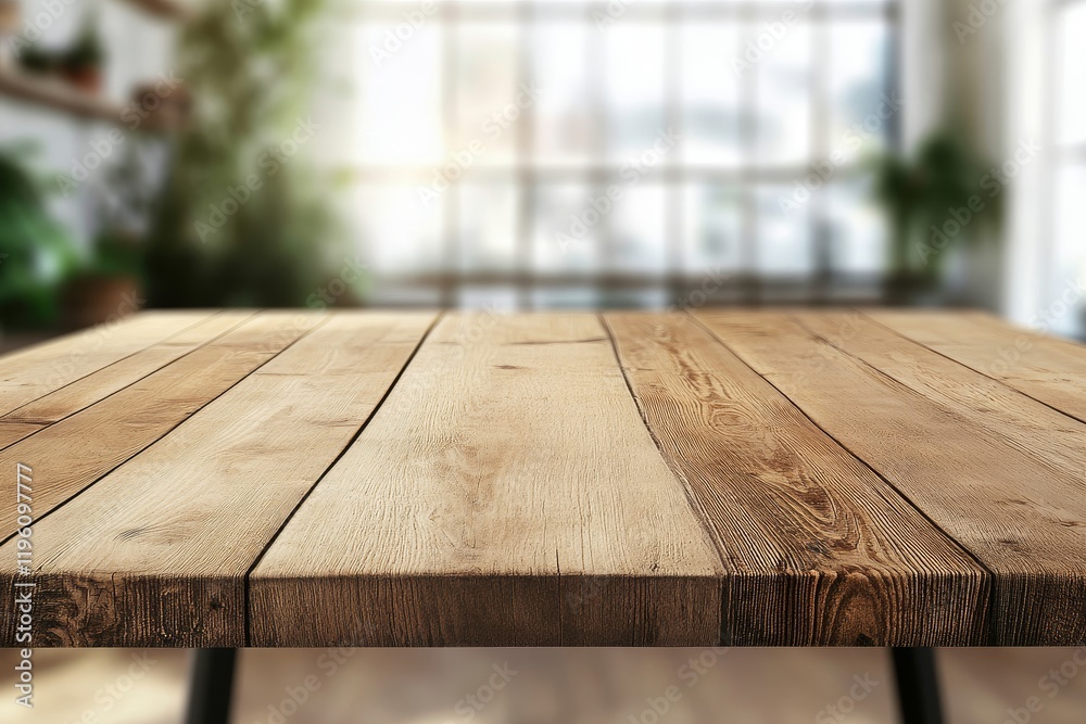 Empty wooden table against blurred bright window background. Empty wooden table against blurred bright window background.