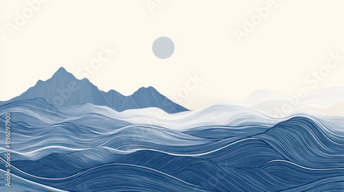 Wallpaper Mural Creative minimalist modern paint and line art print. Abstract ocean wave and mountain contemporary aesthetic backgrounds landscapes. Torontodigital.ca