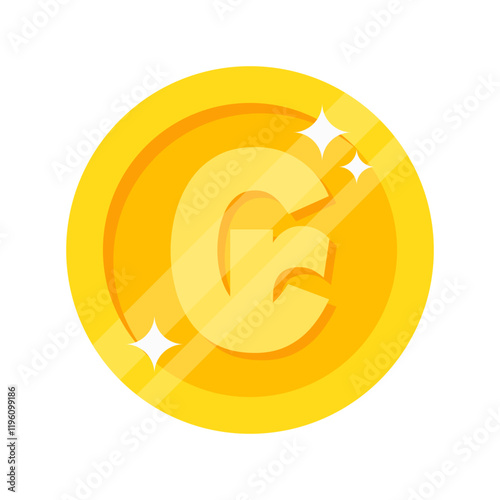 A gold coin icon vector with sparkling details, ideal for representing world currency coins in finance, gaming, or digital applications