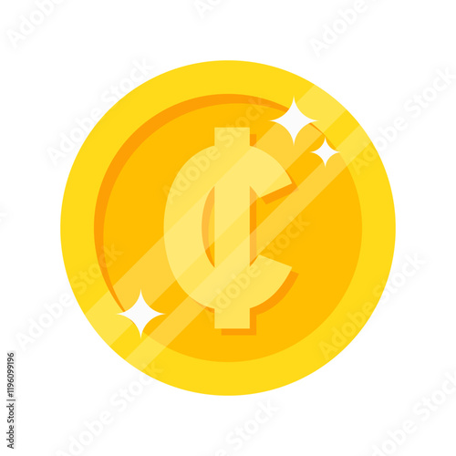 A gold coin icon vector with sparkling details, ideal for representing world currency coins in finance, gaming, or digital applications