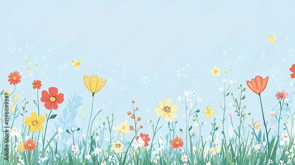 Naklejka premium Colorful Spring Flower Vector Illustration with Decorative Elements