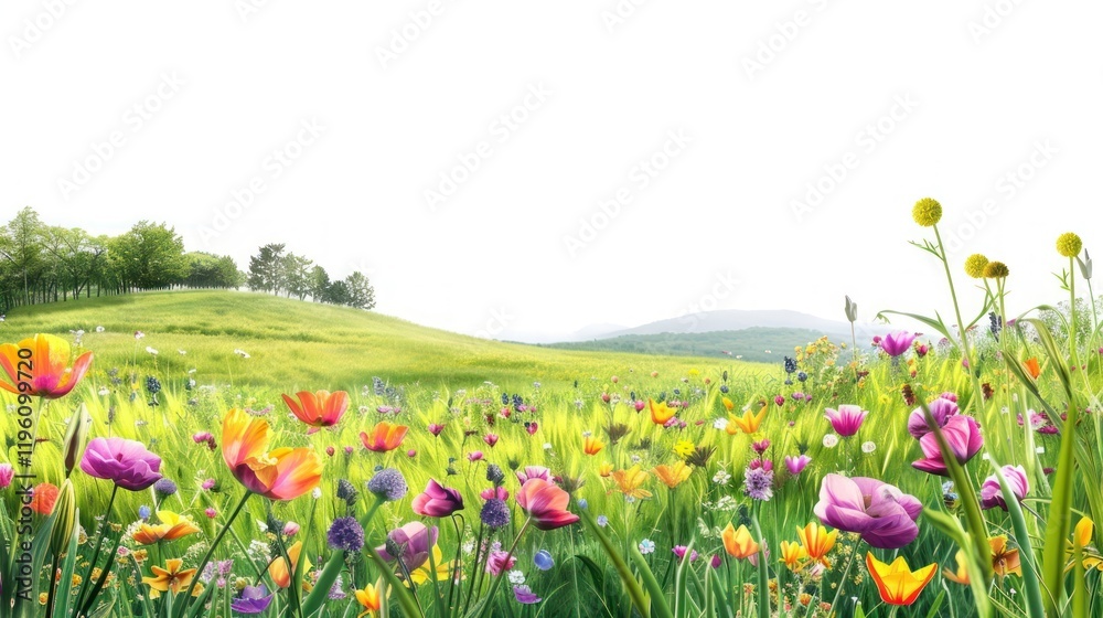 Obraz premium Hilly spring fields countryside asteraceae vegetation.