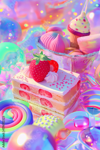 Delicious strawberry cake garnished with whipped cream and fresh strawberries...