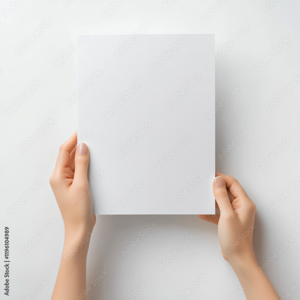 Two Hands Holding a Blank White Sheet of Paper against a Plain Background Two Hands Holding a Blank White Sheet of Paper against a Plain Background