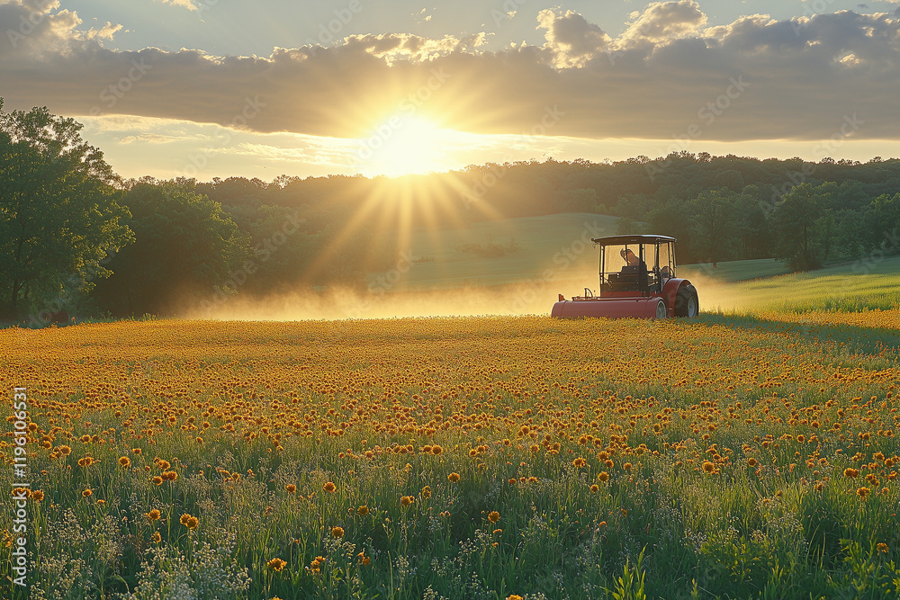 Fototapeta premium Mower conditions in alfalfa fields operating as the harvest season begins