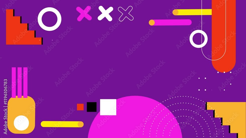 dynamic shapes including geometric pattern on a purple surface seamless 4k video background motion pop art design