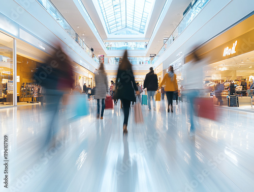 Blurred People Walking in Shopping Mall with Dynamic Motion Effect