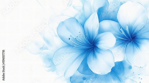 Soft Blue Watercolor Flower Illustration with Delicate Lines and Texture