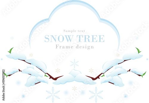 雪が積もる木の枝のフレームシリーズ-02｜冬の雪のベクターイラスト