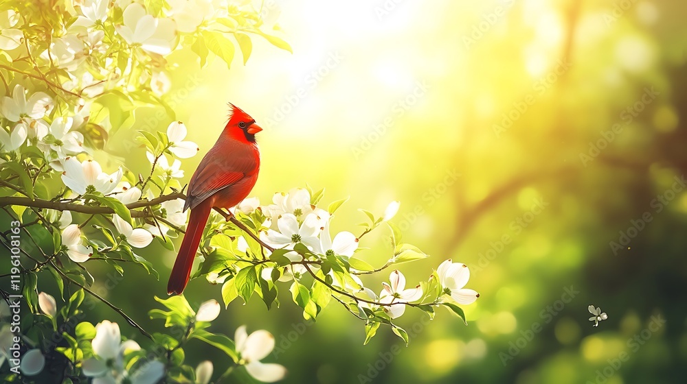 Radiant Cardinal in Spring Blossom Radiant Cardinal in Spring Blossom