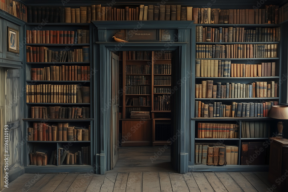 Unfilled library with books and a literary collection creating a peaceful ambiance Unfilled library with books and a literary collection creating a peaceful ambiance