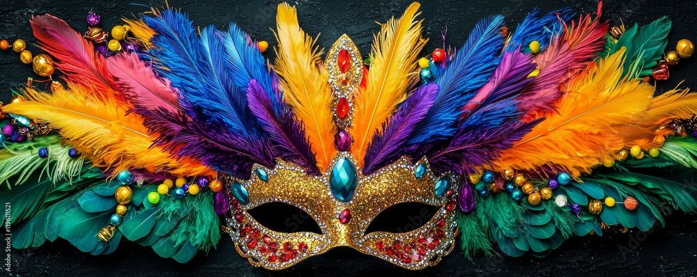 A vibrant feathered mask adorned with jewels, perfect for celebrations, festivals, or masquerade balls, showcasing a blend of colors and intricate details. A vibrant feathered mask adorned with jewels, perfect for celebrations, festivals, or masquerade balls, showcasing a blend of colors and intricate details.