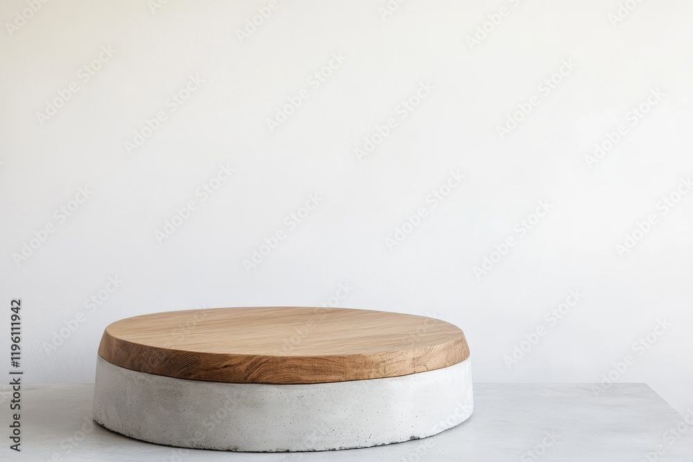 Round wooden and concrete display stand on white background. Round wooden and concrete display stand on white background.