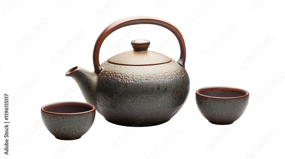 Tea table with teapot and cups isolated on transparent background Tea table with teapot and cups isolated on transparent background