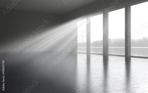 Sunbeams in empty modern room.