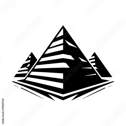 Ancient Pyramid Icon: A striking silhouette of three pyramids, their layered structures rendered in stark black and white, representing the enduring legacy of ancient civilizations.