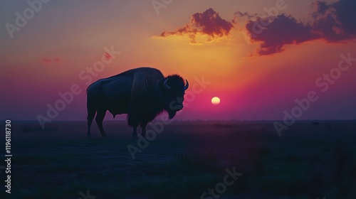 Bison Silhouette Against a Vibrant Sunset