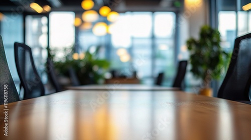 Wallpaper Mural Blurred Office Background with Abstract Bokeh Effect and Wooden Table Torontodigital.ca
