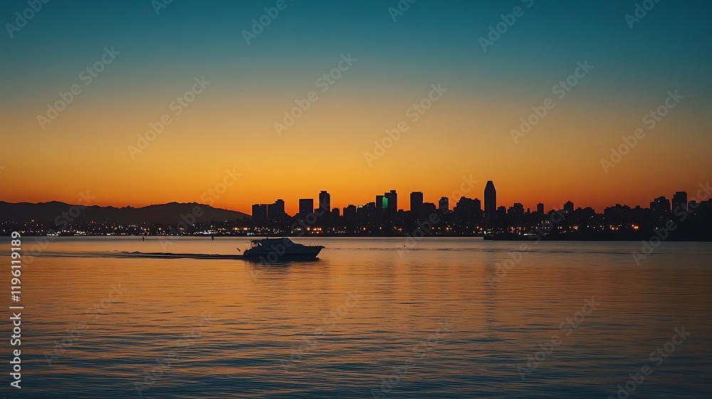 San Diego Skyline at Sunrise with Boat San Diego Skyline at Sunrise with Boat