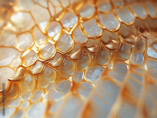 Close-up of iridescent, gold-rimmed scales. photo