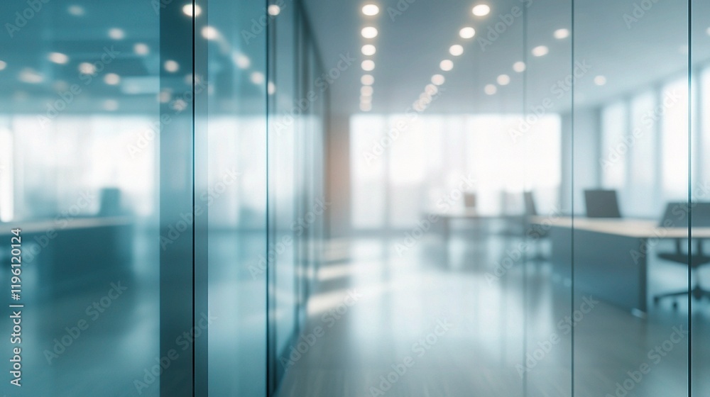 Blurred Abstract Blue Light Background in Modern Office Space