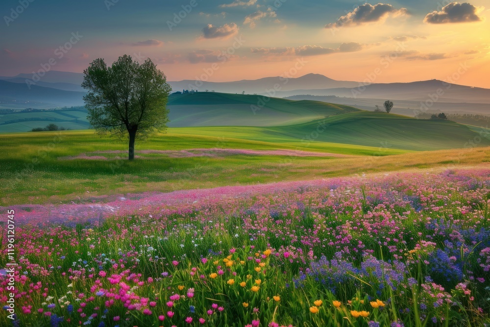 Spring flowers field landscape grassland outdoors. Spring flowers field landscape grassland outdoors.