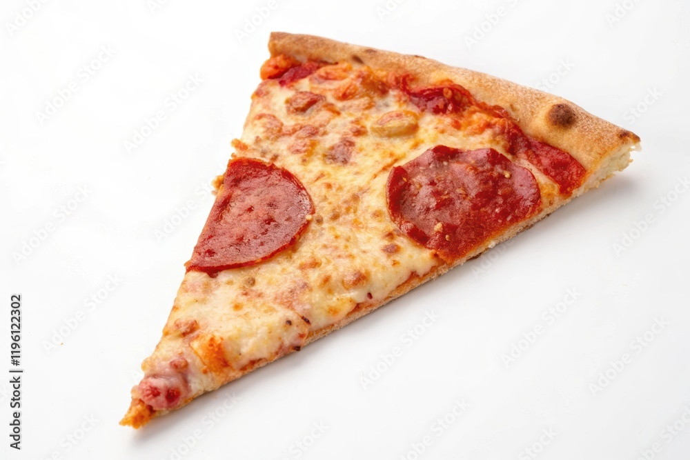 slice of pizza on white