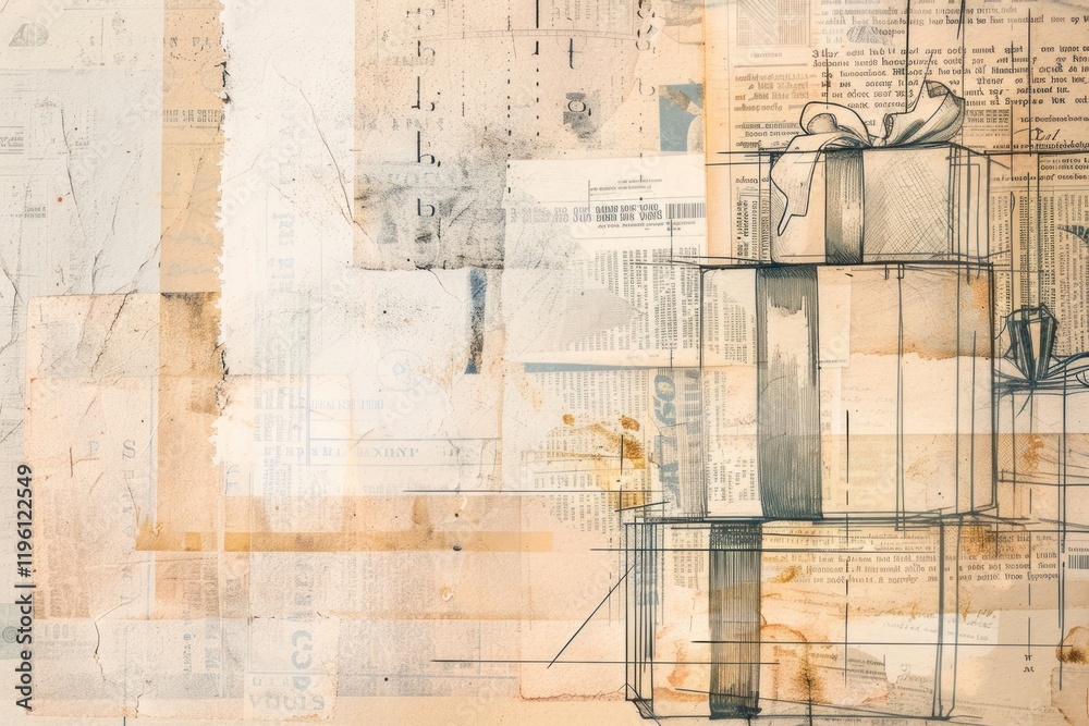 Obraz premium Birthday presents ephemera border backgrounds drawing paper.