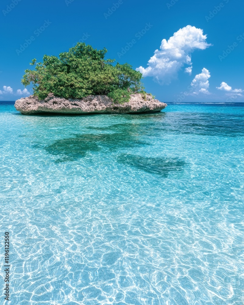 Naklejka premium Secluded Tropical Island Paradise with Crystal Clear Water