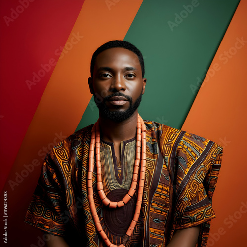 African man with African traditional attire and celebrate Black history month photo