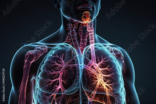 Digital Illustration Of Healthy Lungs With Clear, Glowing Airways