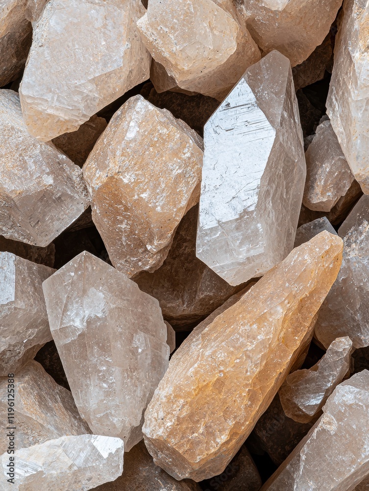 Close-up of a pile of raw quartz crystals Close-up of a pile of raw quartz crystals