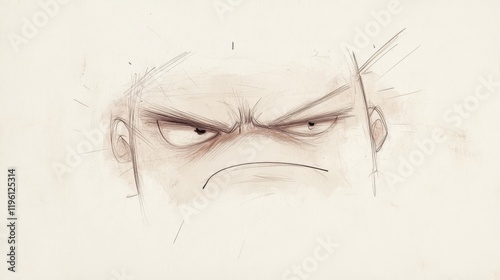 Sketch of an angry face with furrowed brows and intense expression.