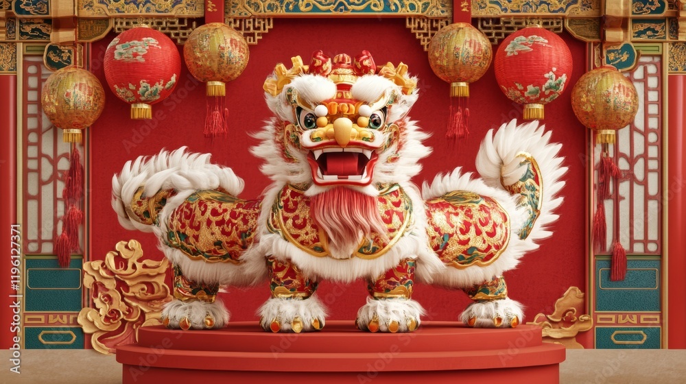 Obraz premium Chinese new year banner podium for product demonstration.