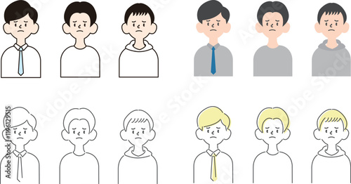 シンプルな男性のイラスト4パターン_困り顔