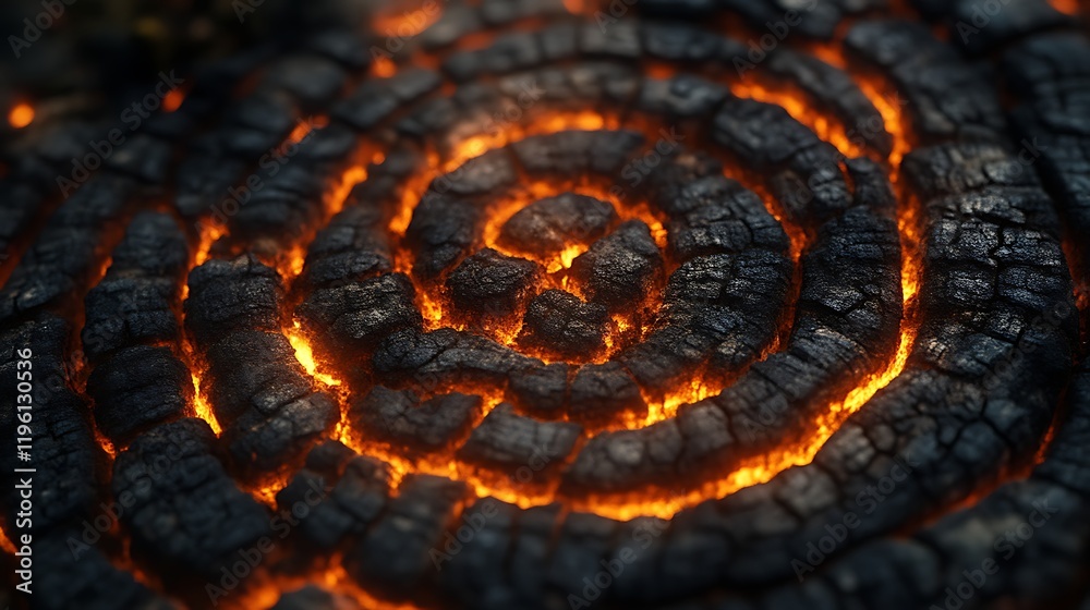 Glowing spiral in charred wood. Glowing spiral in charred wood.