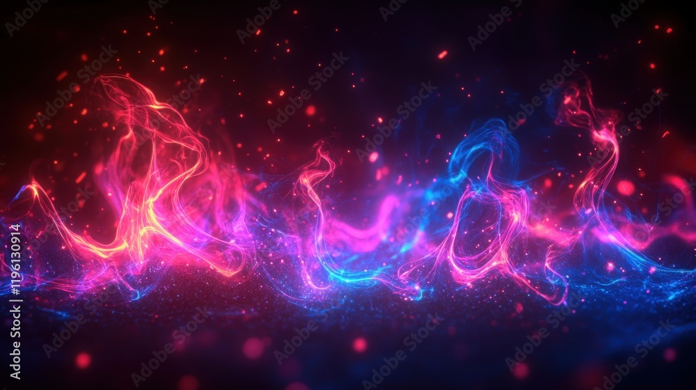 Fototapeta premium Abstract glowing wave with particles dark background