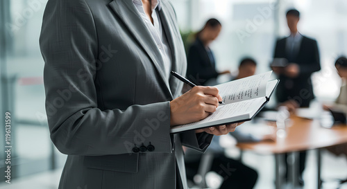 Businesswoman Writing Notes in Meeting Office Conference Planning Teamwork Strategy