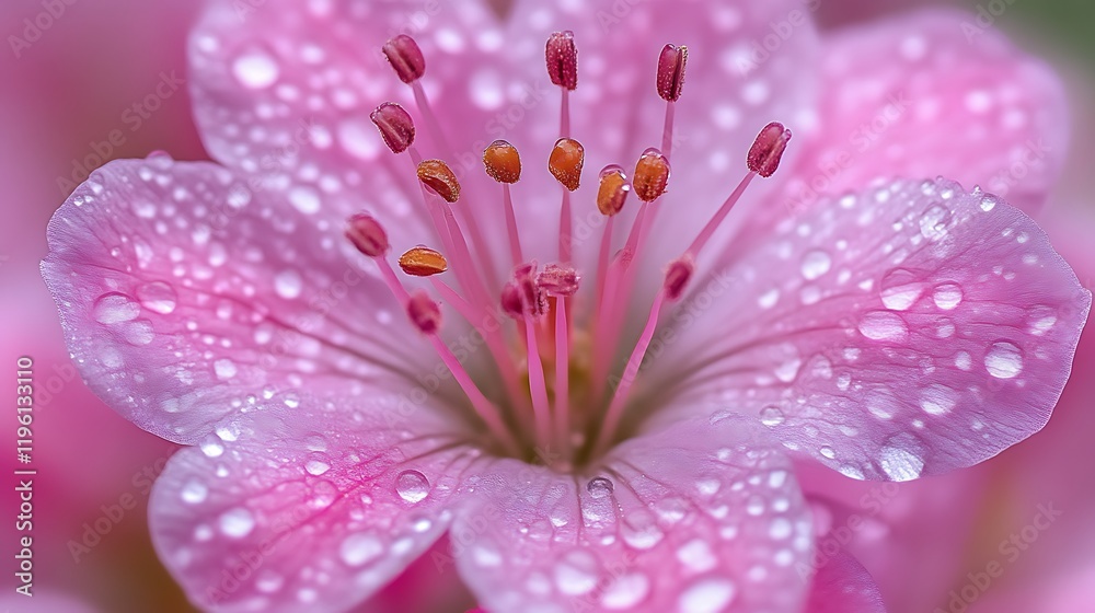Pink flower with dew drops. Pink flower with dew drops.