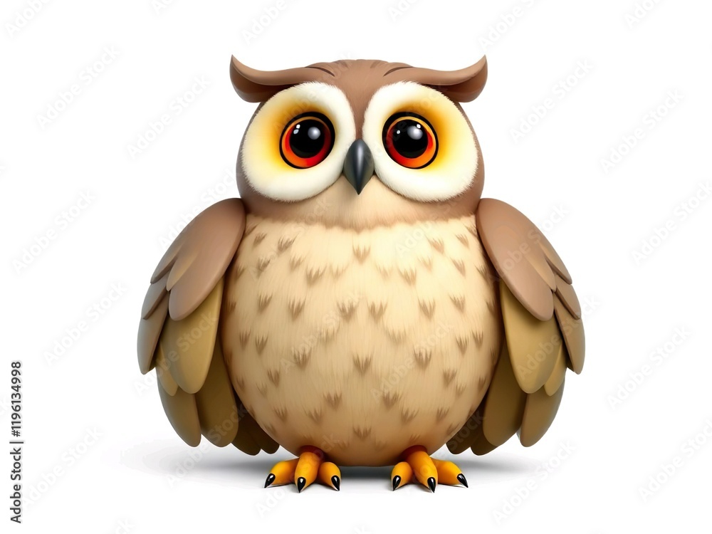 Obraz premium Happy cute owl cartoon 3d rendering illustration