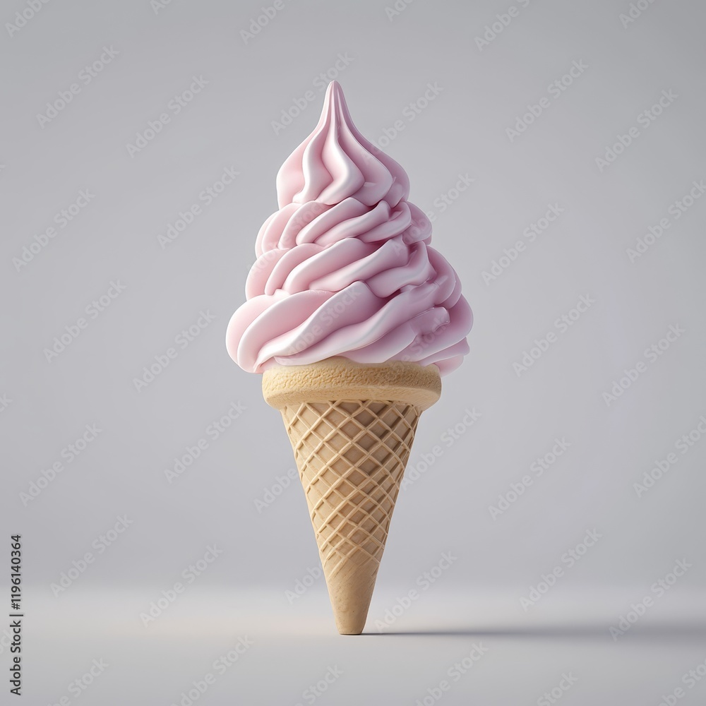 Pink soft serve ice cream in a waffle cone. Pink soft serve ice cream in a waffle cone.