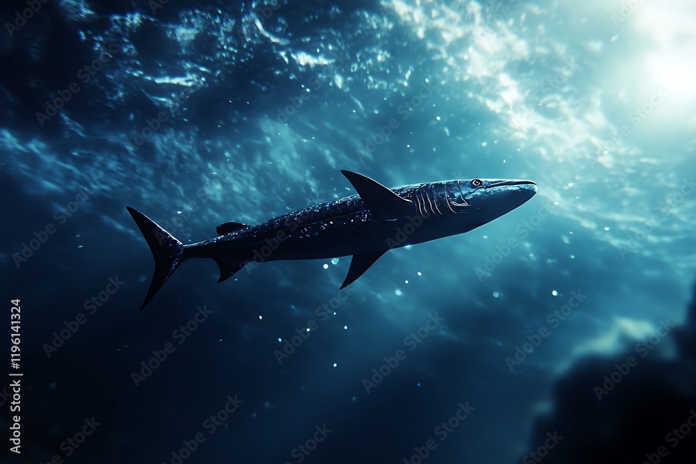 Naklejka premium Majestic Shark Underwater: A Deep Ocean Encounter