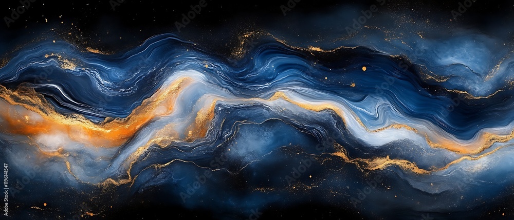 Fototapeta premium Abstract blue, gold, and white marble texture.