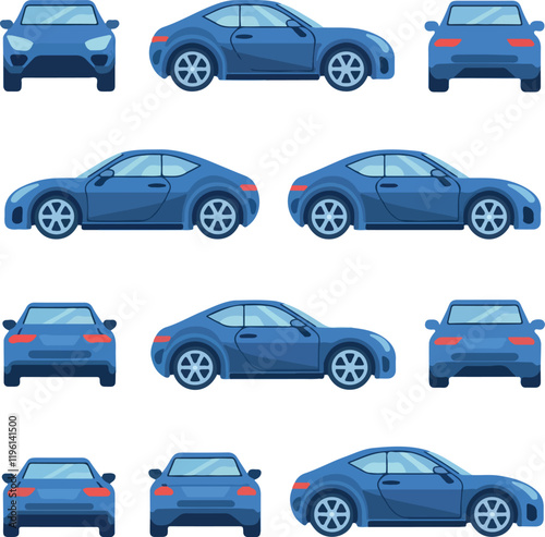 sleek flat-style illustration of vector car icons.