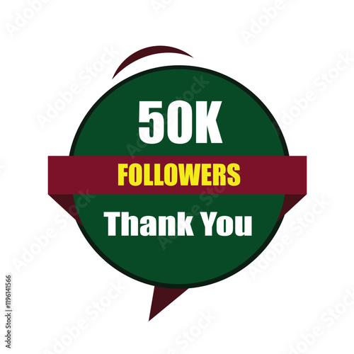 Thank You 50K Followers. 50000 Followers Celebration Modern Colorful Design. 50K Followers Vector Artwork Isolated On a White Background.
