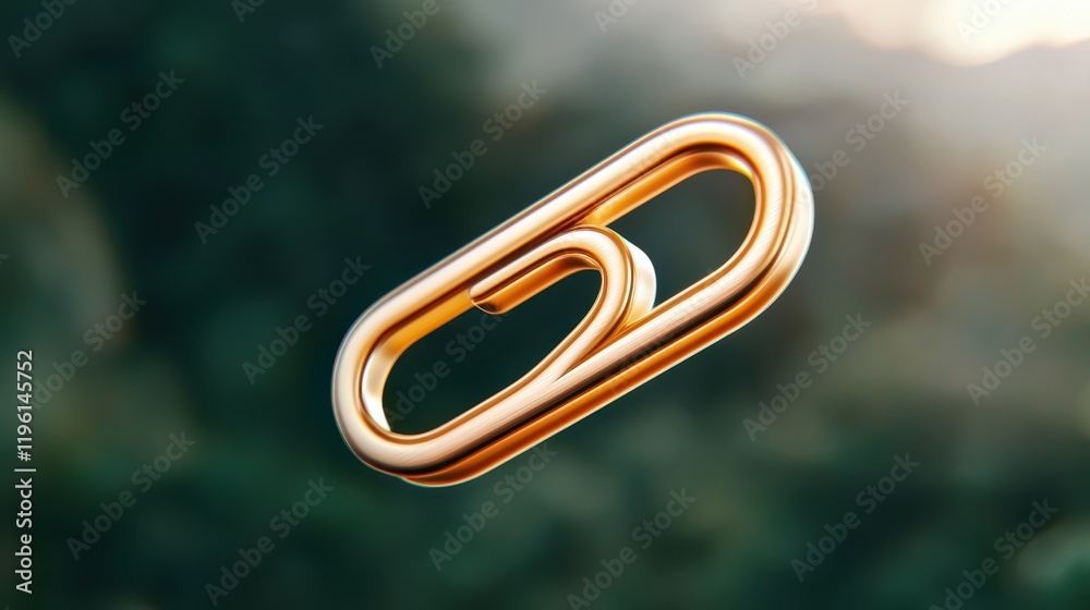 Golden Metallic Paperclip Abstract Icon 3D Render Link Symbol Connection Concept